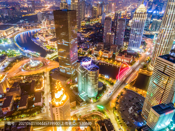 航拍天津城市建筑景觀夜景