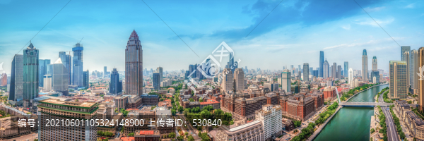 航拍天津海河沿岸建筑景觀全景