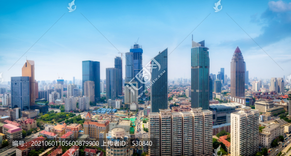 航拍天津市中心摩天大樓