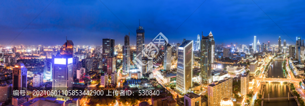 航拍天津建筑景觀天際線夜景