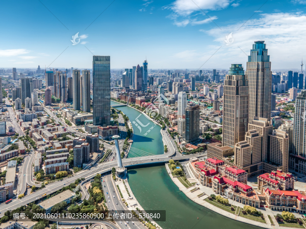 航拍天津建筑景觀天際線全景