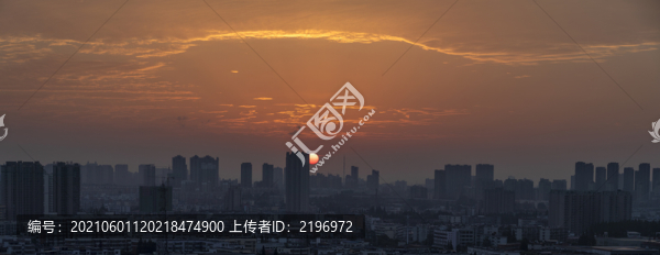 寬幅太陽(yáng)從城市升起攝影圖