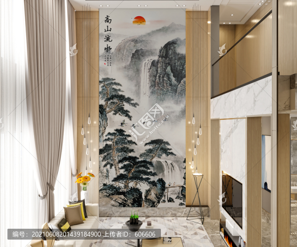 高山流水別墅復(fù)試客廳壁畫場景