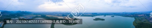航拍浙江杭州余杭區(qū)南湖公園