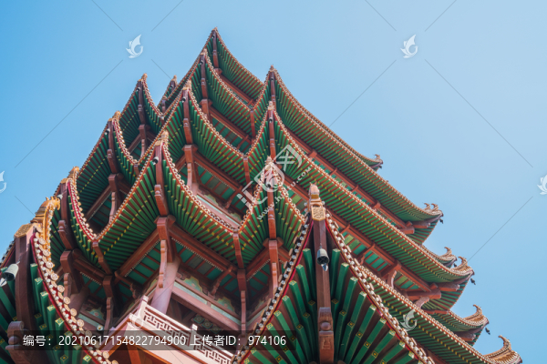 武漢著名古建筑黃鶴樓的特寫