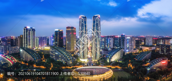 航拍四川成都高新區(qū)現(xiàn)代建筑夜景