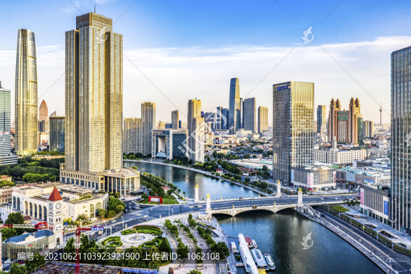 夕陽(yáng)下的天津海河美景