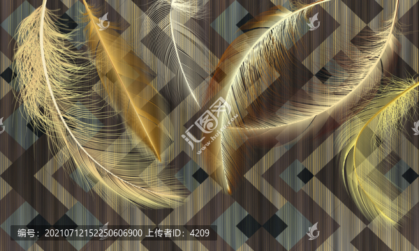 現(xiàn)代輕奢幾何羽毛北歐背景墻壁畫