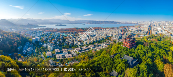 航拍杭州西湖中式園林風景