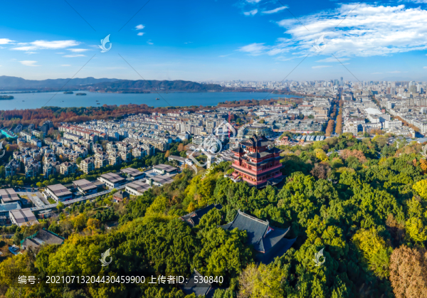 航拍杭州西湖老城中式園林