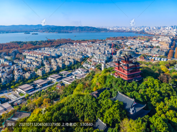 航拍杭州西湖城隍閣古建筑