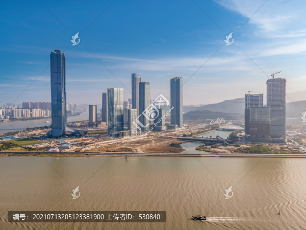 航拍珠海橫琴島金融中心