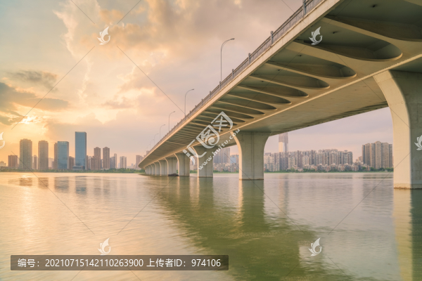 武漢沙湖大橋和城市建筑天際線