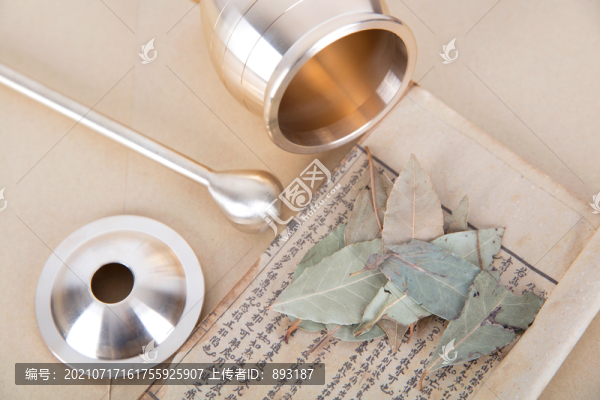 醫(yī)書上的藥材和旁邊的藥杵