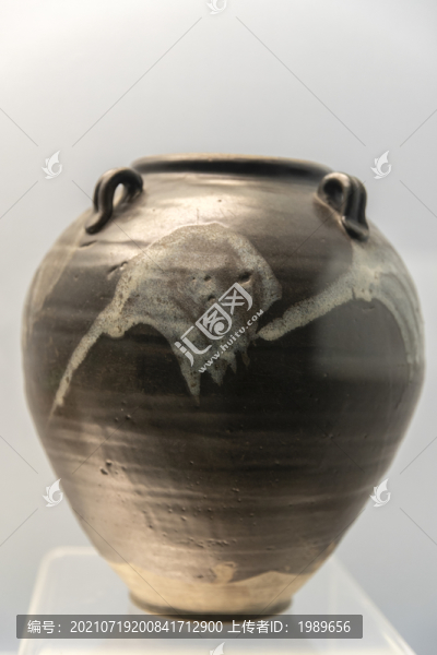 唐代花釉四系罐