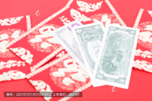 模糊的紅包和美元背景