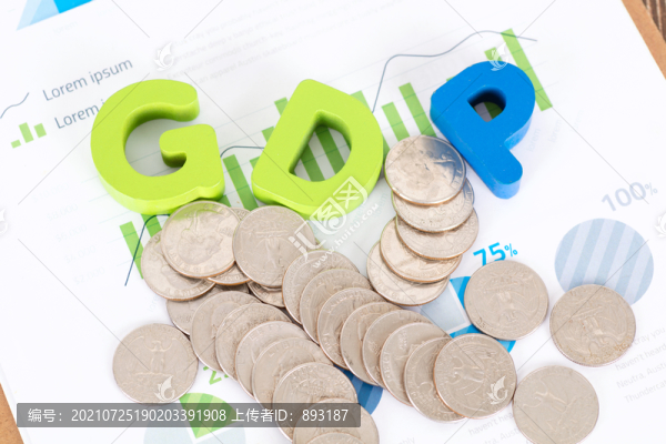 金融材料上的美元硬幣和英文字母