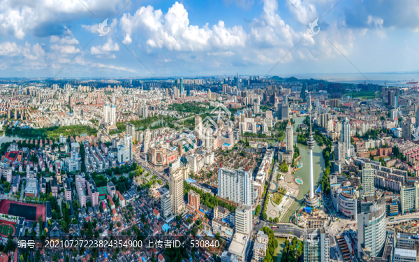 航拍江蘇南通市中心全景大畫幅