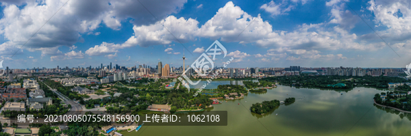 天津水上公園藍天白云航拍