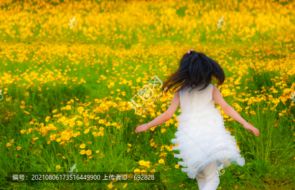 奔向花海的小女孩