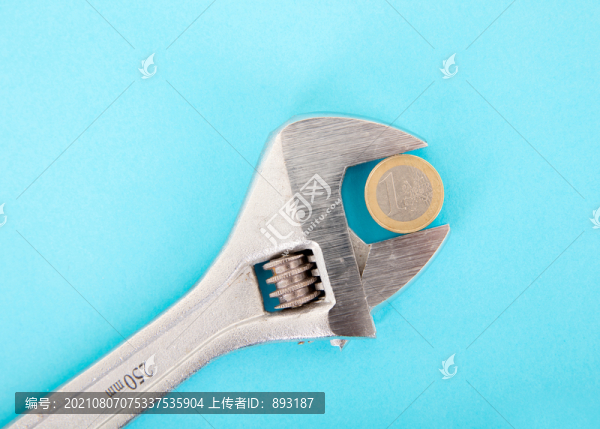 鉗子夾住一枚面值一歐元的硬幣