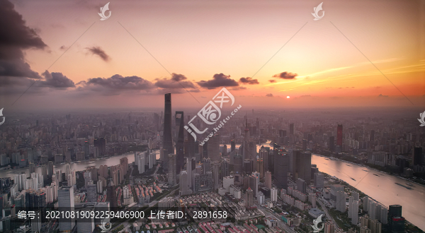 航拍陸家嘴晚霞