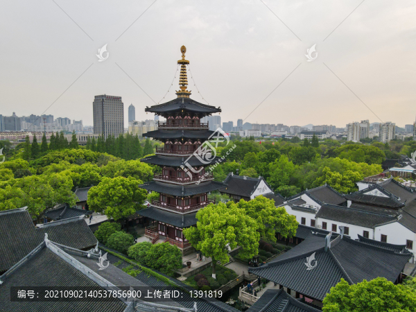 航拍蘇州寒山寺