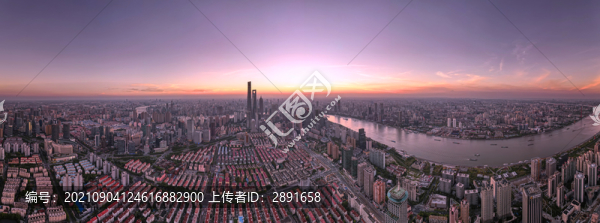 航拍全景上海陸家嘴夕陽