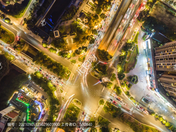 航拍廣州城市道路夜景
