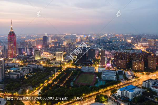 航拍常州城市建筑景觀天際線夜景