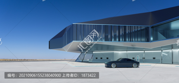 建筑旁跑車展示場(chǎng)景圖