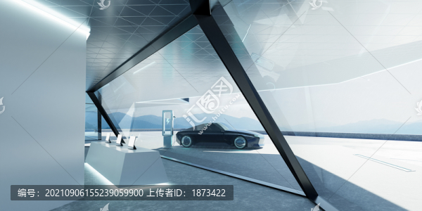 建筑內(nèi)往外看跑車展示場景圖