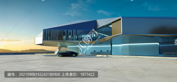 建筑旁跑車(chē)展示場(chǎng)景圖