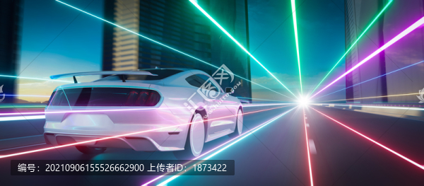霓虹燈車輛行駛后方圖