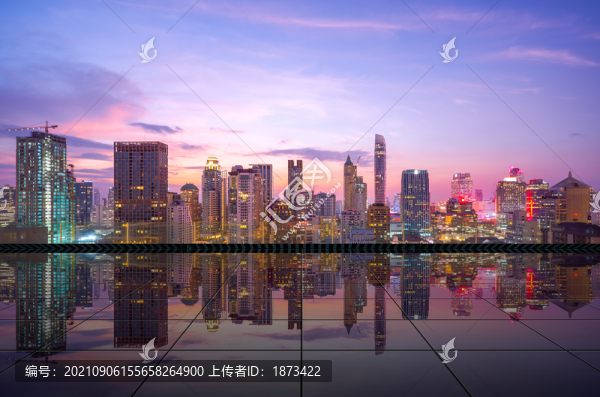 鏡面反射奢華美麗城市霓虹漸層夜景照