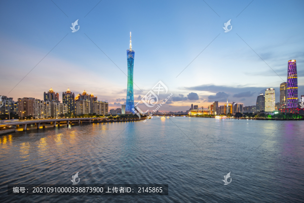 廣州城市天際線廣州塔日落風光