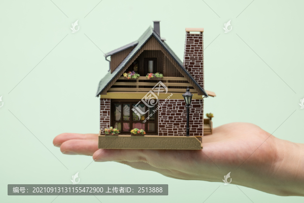 創(chuàng)意微縮放在手上的房子
