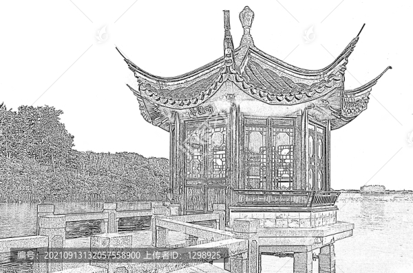 涼亭古建筑素描