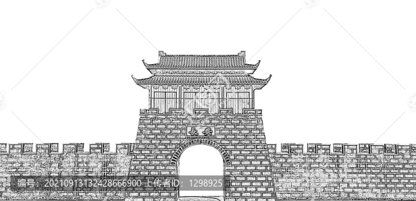 古城墻線描