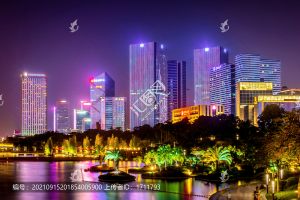 中國廣東佛山千燈湖公園夜景風(fēng)光