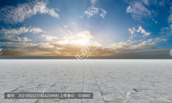 地磚地面和天空云彩