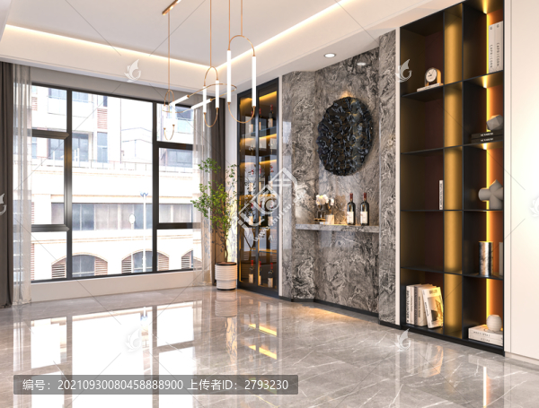 客餐廳酒柜背景墻3D場(chǎng)景空景