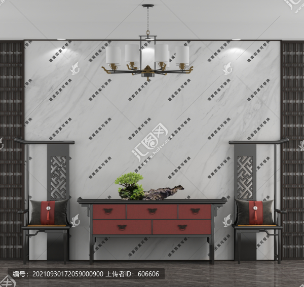 中式玄關(guān)柜墻布壁畫(huà)背景場(chǎng)景圖