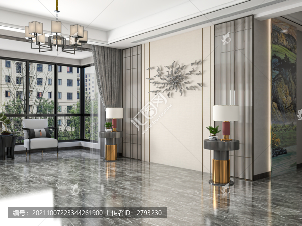新中式客廳場景家具空景