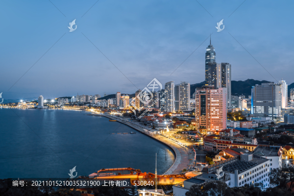 航拍煙臺城市建筑夜色