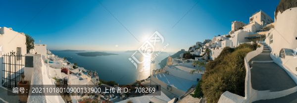 希臘圣托里尼海島菲拉小鎮(zhèn)全景