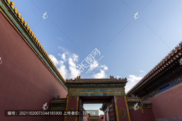 北京故宮東六宮的紅墻與宮門輝映