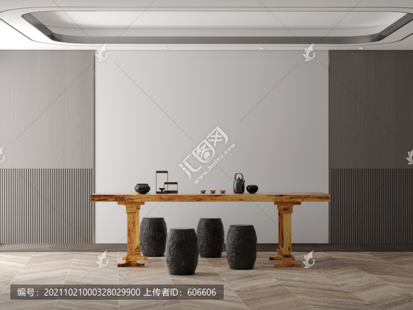 簡約茶室墻布壁畫背景場景圖