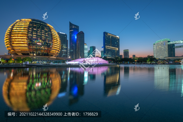 杭州錢塘新城城市陽臺夜景風光
