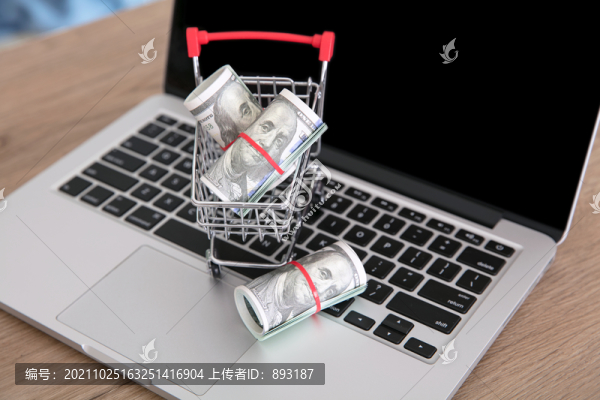 裝著美元鈔票的購物車模型